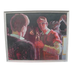 Mid 20th Century Modern Expressionist Figurative Bar Scene Painting by Robert Kalthoff