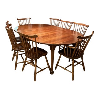 1950s Stickley Solid Cherry Dining Room Table & 8 Chairs For Sale