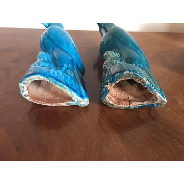 19th Century Chinese Monochrome Turquoise Glaze Models of Hawks - A Pair For Sale - Image 10 of 11