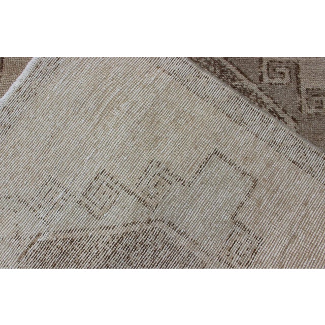 Vintage Hand Knotted Turkish Oushak Runner With Geometric Design in Ivory, L.Brown and Taupe For Sale - Image 12 of 13
