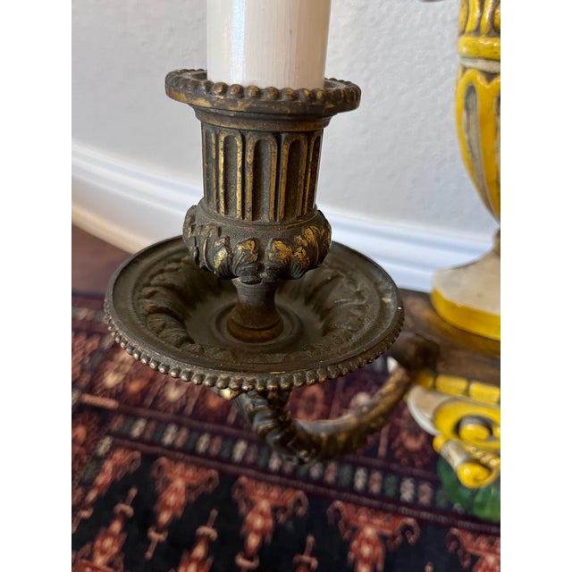 Metal 1920s Pair of Antique Edward F. Caldwell & Co. Hand-Painted Floral Bronze and Brass Wall Sconces For Sale - Image 7 of 12