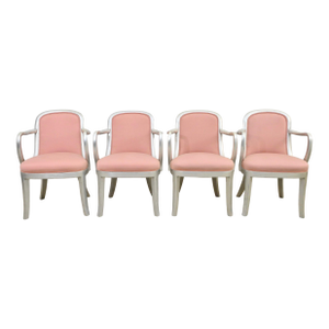 Late 20th Century Set of Four Ss Normandie–Style Dining Armchairs — Silver-Painted Art Deco Chairs With Blush Upholstery