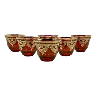 Italian Ruby Red Crystal Liqueur Cups with 24k Gold from Interglass, 1980s, Set of 6 For Sale