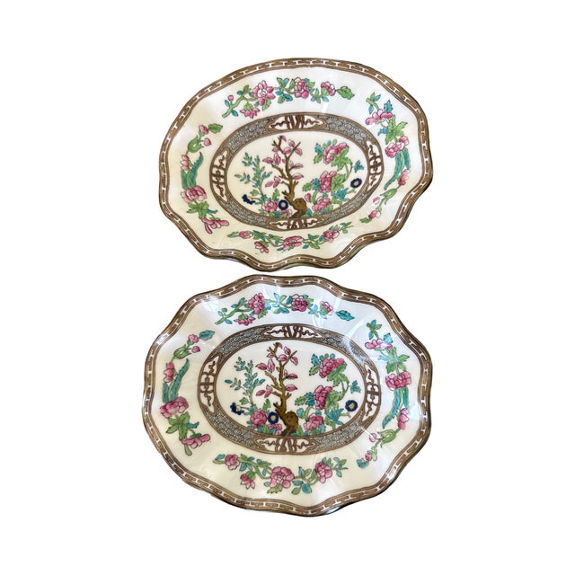Victorian Pair of English Coalport Indian Tree Petite Scalloped Bone China Dishes, Circa 1930s For Sale - Image 3 of 6