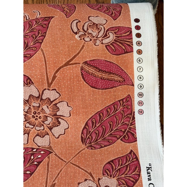 2020s Schumacher Floral Batik Print Fabric Kava Cay Indoor Outdoor 1 6/8 Yards Mango For Sale - Image 5 of 7
