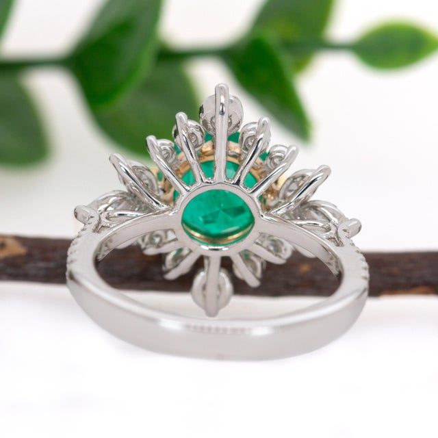 Gia Certified 2.2ct Colombian Emerald Ring W Natural Diamond Accents in 14k Gold, Size 7.5 For Sale In Columbus - Image 6 of 9