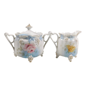 1920s Reinhold Schlegelmilch Rs Prussia Sugar and Creamer Set With Heart Shaped Handles