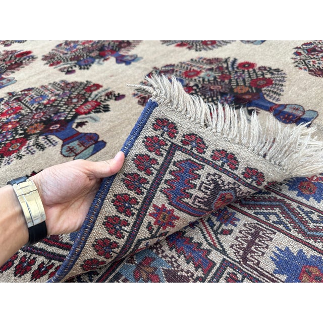 Pictorial Ivory Vase Design Hand-Knotted Wool Rug - 7'1" X 9'2" For Sale - Image 14 of 14