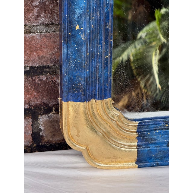 Blue 1960s Faux Lapis Lazuli and Parcel Gilt Newly Painted Mirror by Turtle and Crane - Tony Duquette Style -Newly Painted For Sale - Image 8 of 11