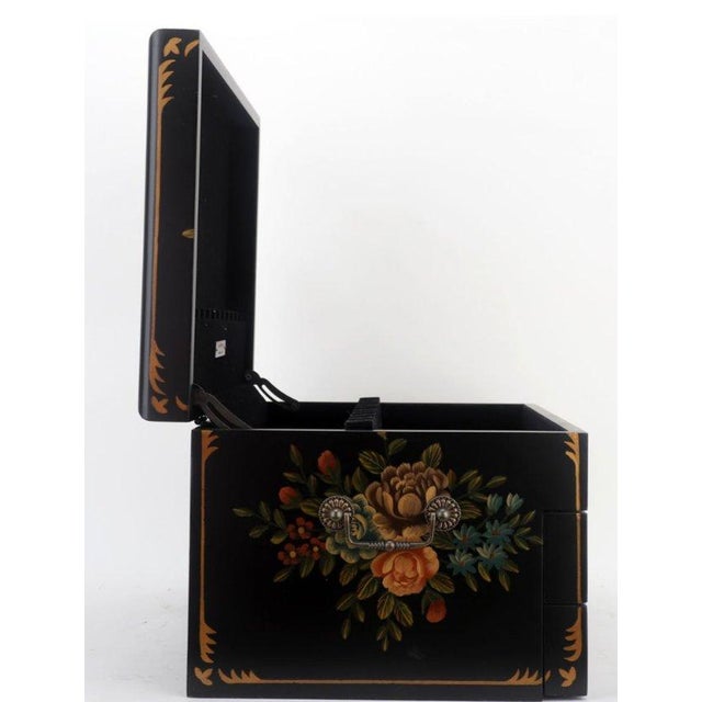 Tole Painted Black Lacquer Silverware Flatware Chest For Sale - Image 10 of 12