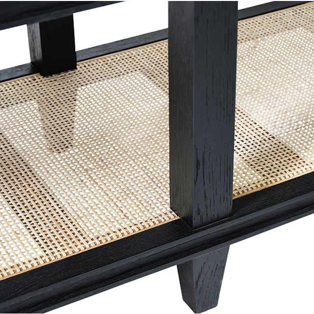 Matthew Izzo Home - Richmond Black Oak Four Drawer Console With Brass Hardware and Open Cane Shelf For Sale In New York - Image 6 of 8