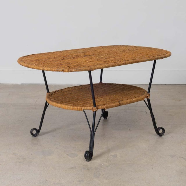1950s 1950s French Wicker and Iron Coffee Table For Sale - Image 5 of 11