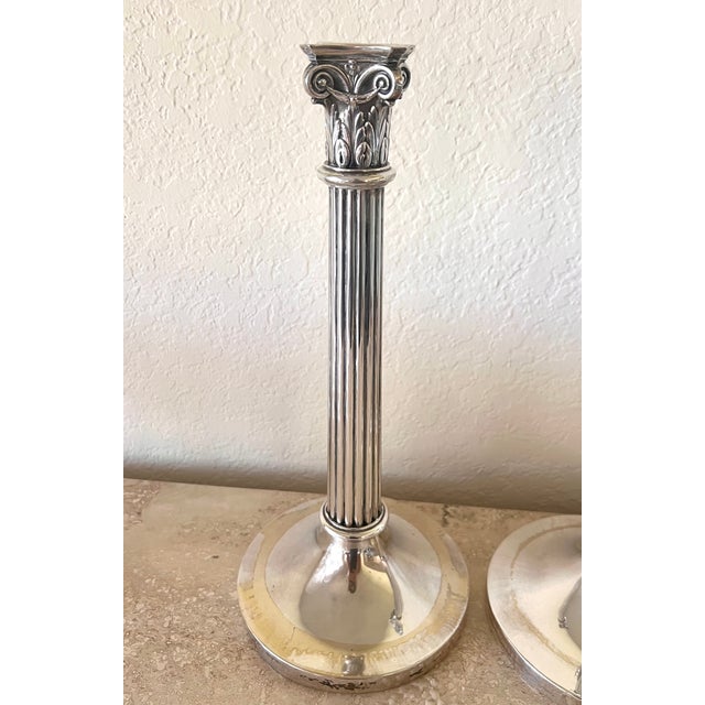 Neoclassical Pair of Antique European 800 Fine Silver Corinthian Column Candlesticks For Sale - Image 3 of 10