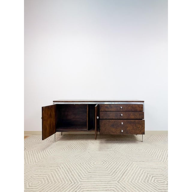 Brown Mid 20th Century Tomlinson Burlwood Credenza Chrome Details Doors Drawers, Buffet, Console For Sale - Image 8 of 18
