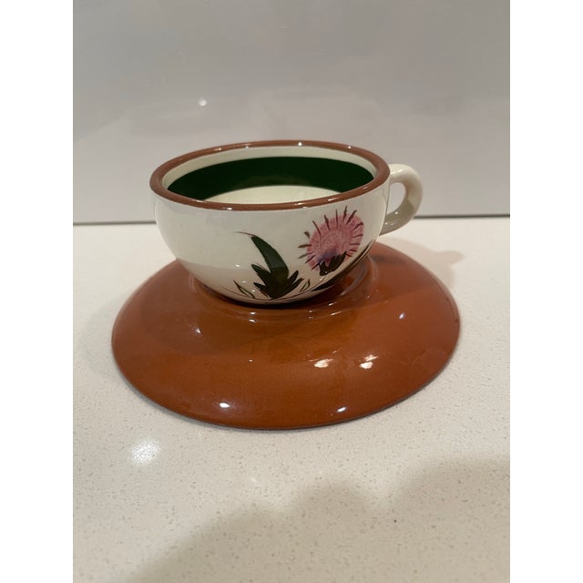 Pink Mid-20th Century Stangl Pink Thistle Tea Cup & Saucer Set For Sale - Image 8 of 12