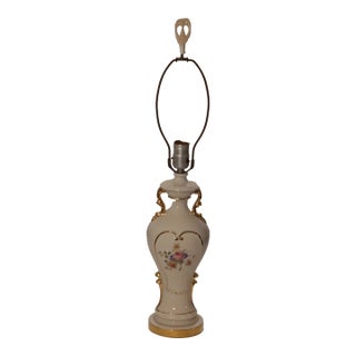 Vintage Victorian Urn Style Porcelain Rose Lamp Hand Decorated For Sale