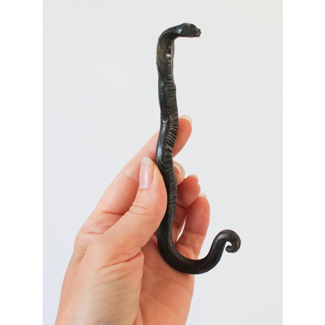 Black cast iron snake wall hook features a textured serpentine silhouette with a curled tail acting as the hanging peg. No...
