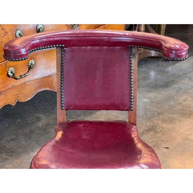 Mid 20th Century Mid 20th Century English Cock Fighting Chair in Red Leather With Reading Flap For Sale - Image 5 of 9