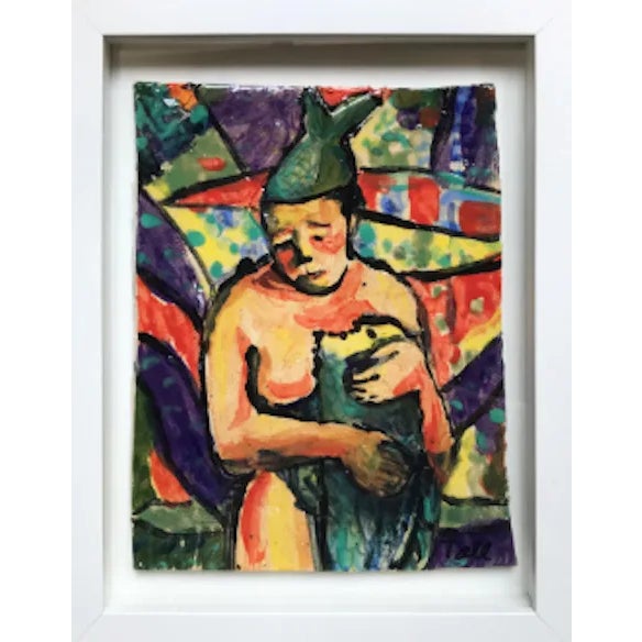 2020s Figurative Painting on Glazed Tile, "Blue Ocean" For Sale - Image 5 of 5