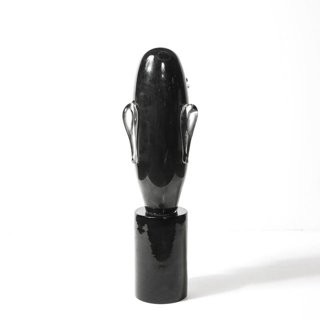 Mid-Century Hand-Blown Murano Black Glass Head Sculpture Signed Sergio Rossi For Sale - Image 12 of 13