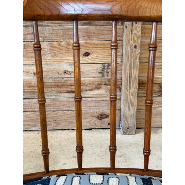 Ornamental & Decorative Materials Vintage Chinoiserie Drexel Heritage Faux Bamboo Walnut Spindle Arm Chair Newly Upholstered For Sale - Image 7 of 12