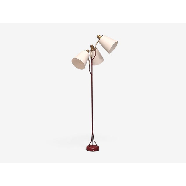 Eskilstuna Elektrofabrik, Floor Lamp, Red Lacquered Metal, Brass, Sweden, 1960s For Sale - Image 4 of 13