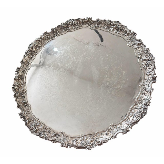18th C Style Boulton & Matt 24” Round Sheffield Silver Salver Tray For Sale In Los Angeles - Image 6 of 6