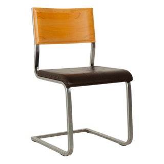 Set of 6 Wöstmann Leather Chairs, Brown Core Beech, Cantilever For Sale