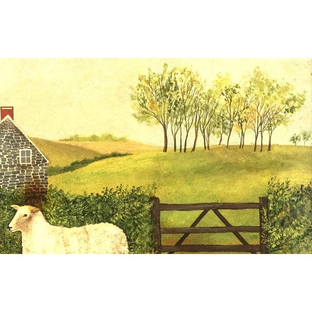 1940s Folk Art Farm Scene With a Lamb, Oil on Canvas For Sale - Image 5 of 7