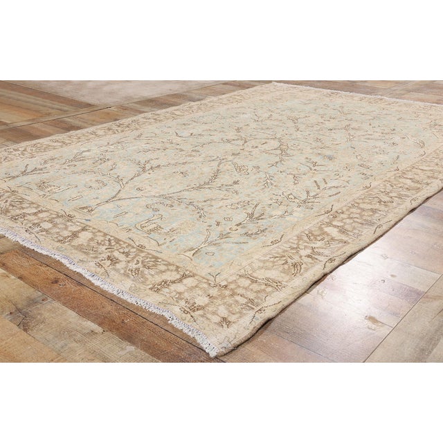 Textile Distressed Antique Persian Tabriz Rug - 06'03 X 09'07 For Sale - Image 7 of 9