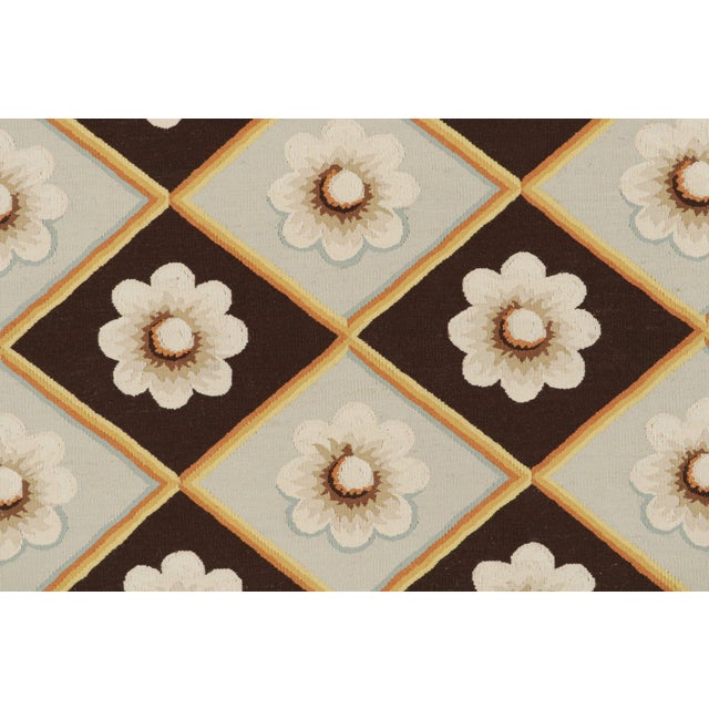 Rug & Kilim 2010s Rug & Kilim’s 18th Century Aubusson Style Flatweave Runner in Brown and Blue With White Floral Patterns For Sale - Image 4 of 7