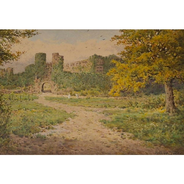 An evocative original watercolor by British artist Arthur Suker, depicting the romantic ruins of Berry Pomeroy Castle in...