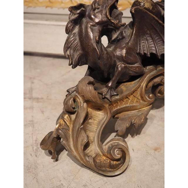 Bronze Impressive Pair of Circa 1850 French Bronze Chenets With Putti and Dragons For Sale - Image 8 of 13