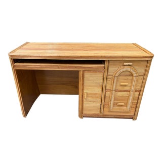 Crespi Style Pencil Reed Bamboo Desk With Drawers For Sale
