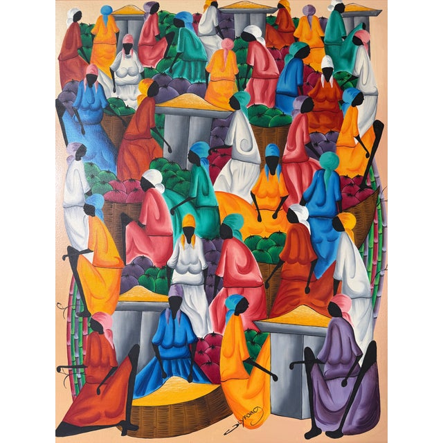 Vintage Haitian Still Life Market Scene Oil on Canvas Painting – Framed For Sale - Image 4 of 11