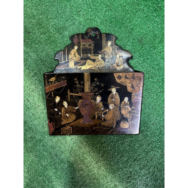 19th Century English Papier Mache Wall Pocket With Chinoiserie Detailing For Sale - Image 10 of 11