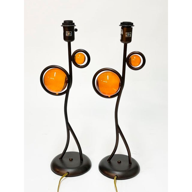 Figurative 1970s Van Teal Lucite Amber Lamps - a Pair For Sale - Image 3 of 3