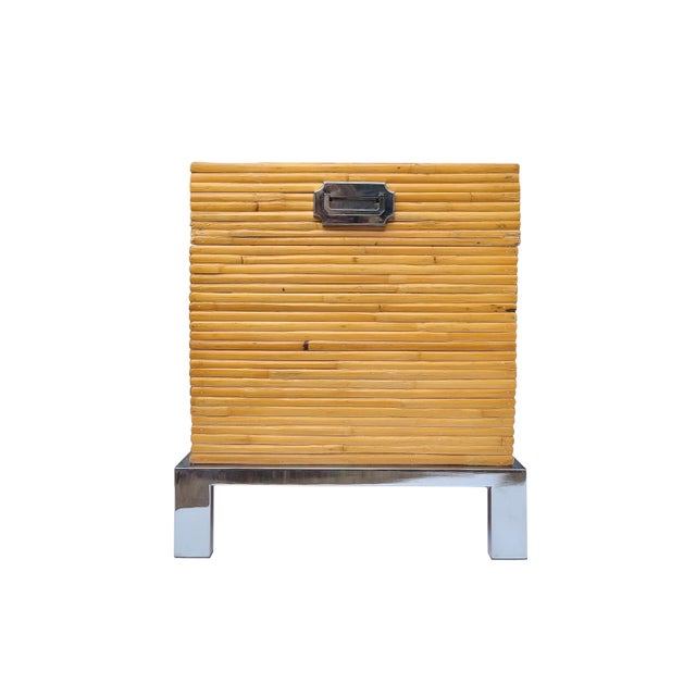 1990s Rare Rattan & Chrome Chest With Geometric Design Attributed to Milo Baughman for Thayer Coggin For Sale - Image 15 of 16