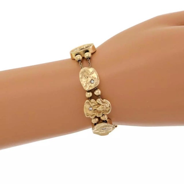 1990s Art Nouveau Diamond 14k Yellow Gold Cameo Slide Charms Bracelet For Sale - Image 5 of 5