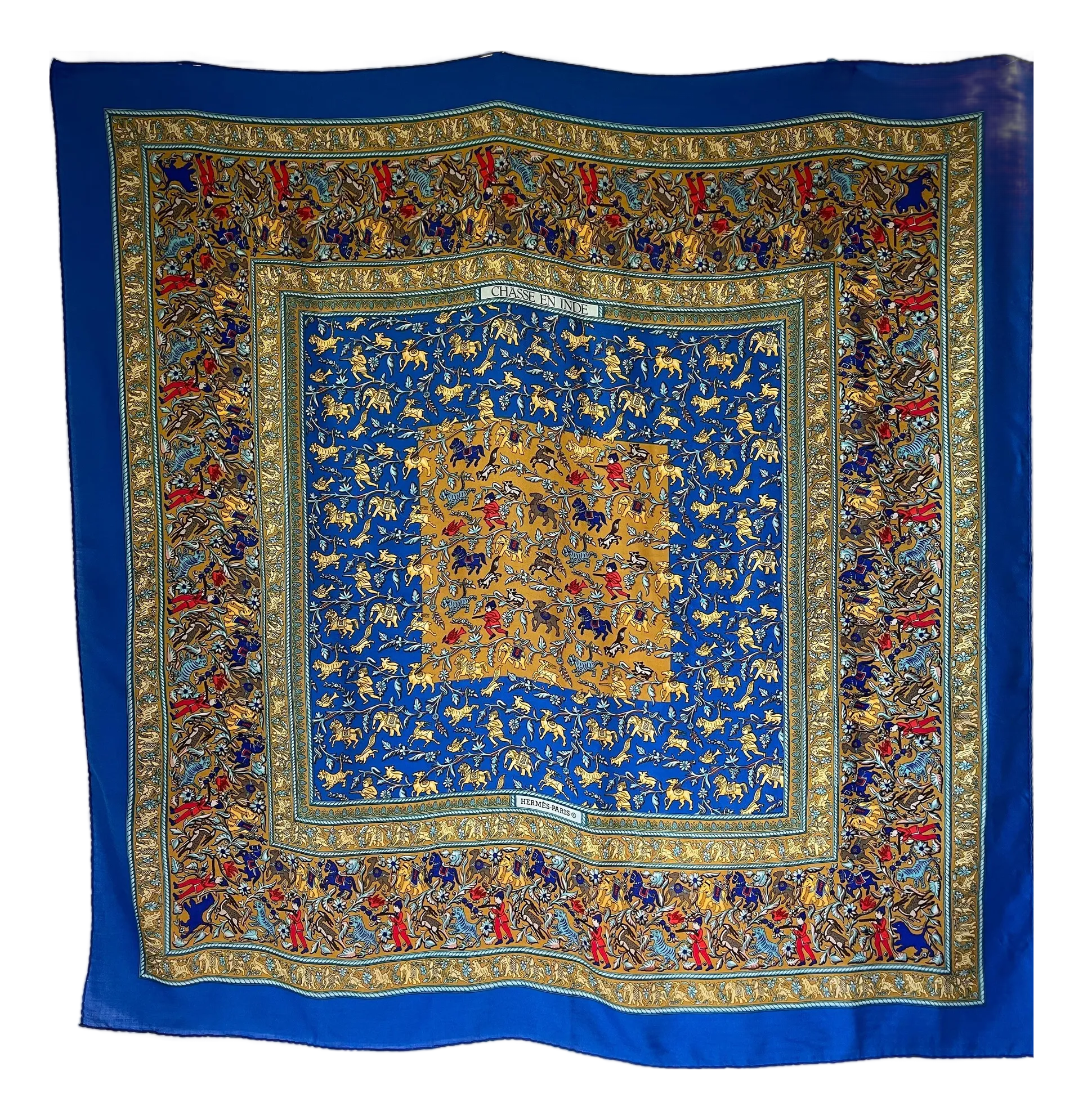 Hermès Chasse en Inde Cachemire and Silk Chale 140 Cm-55 Pouces