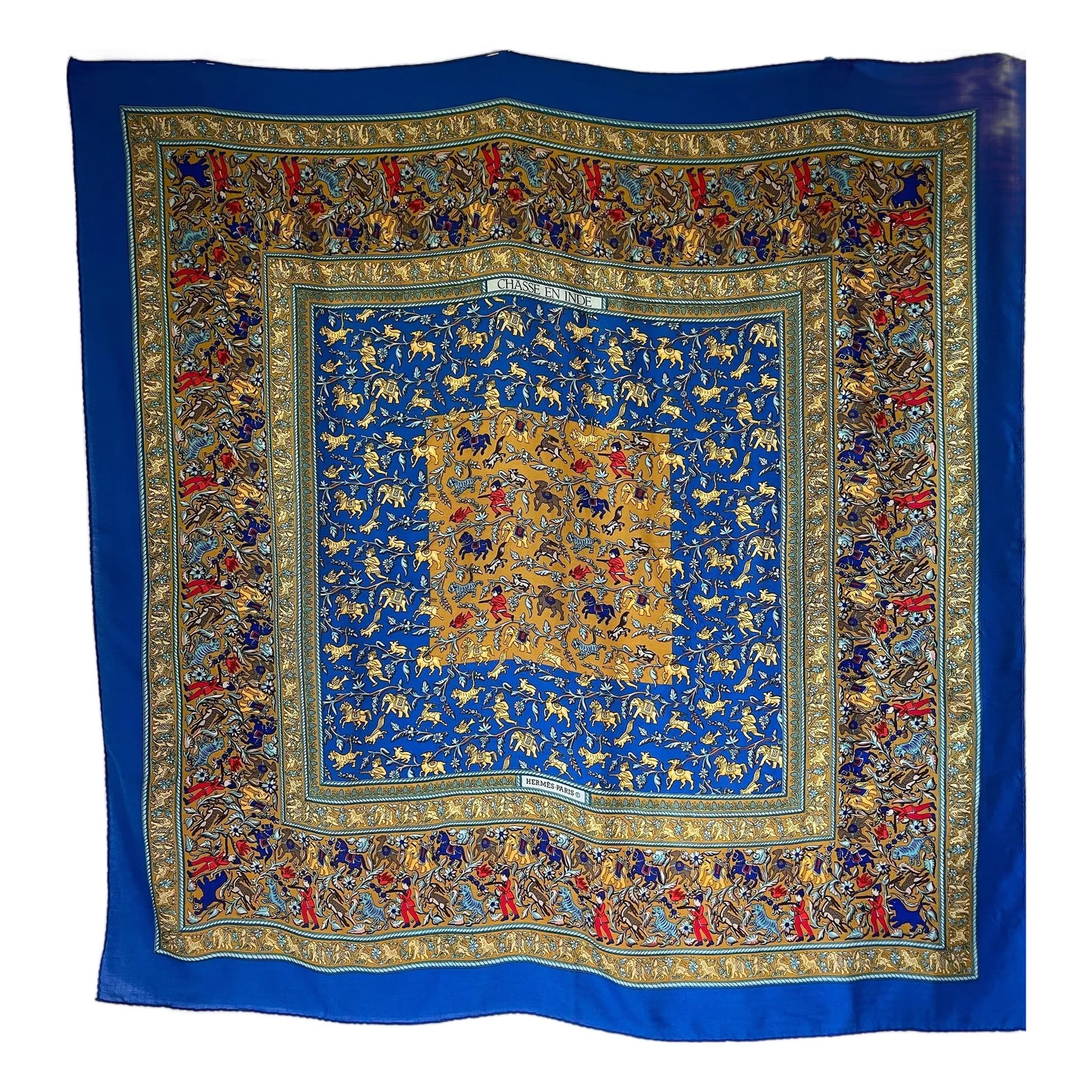 Hermès Chasse en Inde Cachemire and Silk Chale 140 Cm-55 Pouces