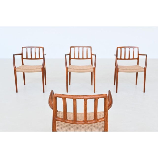 Model 66 Armchairs in Teak and Paper Cord by Niels Otto Moller J.L. Møllers, Denmark, 1974, Set of 4 For Sale - Image 10 of 18