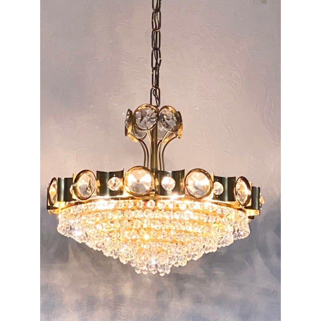 1970s Brass and Lead Crystal Six-Light Chandelier from Joska Bodenmais, 1970s For Sale - Image 5 of 9