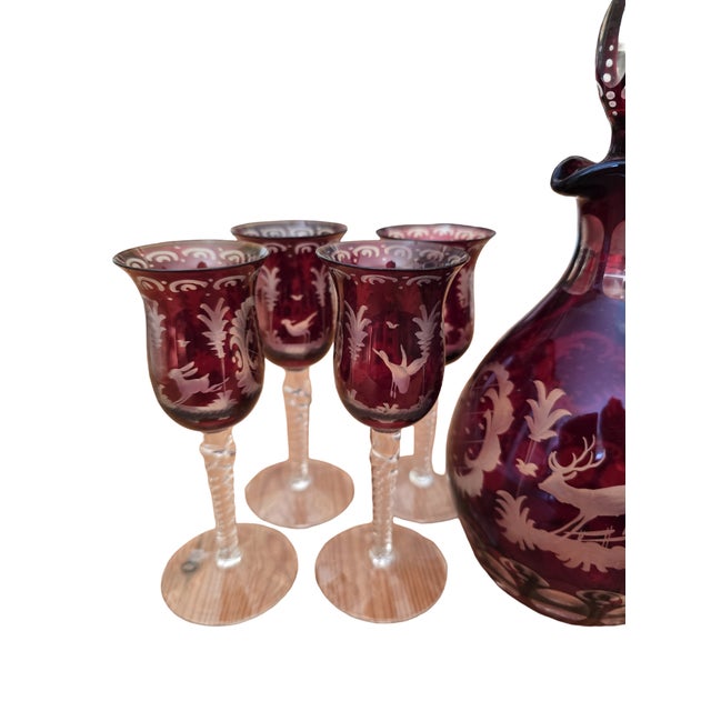 English Early 20th Century Czech Decanter With 8 Glasses For Sale - Image 3 of 11
