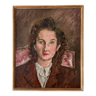 Vintage French Expressionist Woman Portrait Oil Painting For Sale