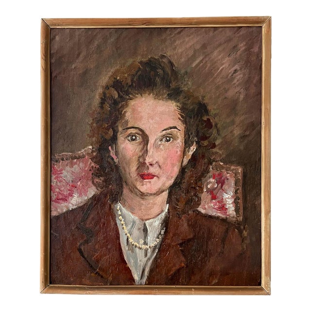 Vintage French Expressionist Woman Portrait Oil Painting For Sale
