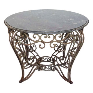 20th Century French Iron Round Center Table With Verde Marble For Sale