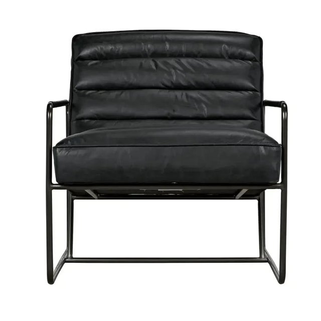 This uber chic upholstered club chair features include black leather cushioning for softness, and minimally finished metal...