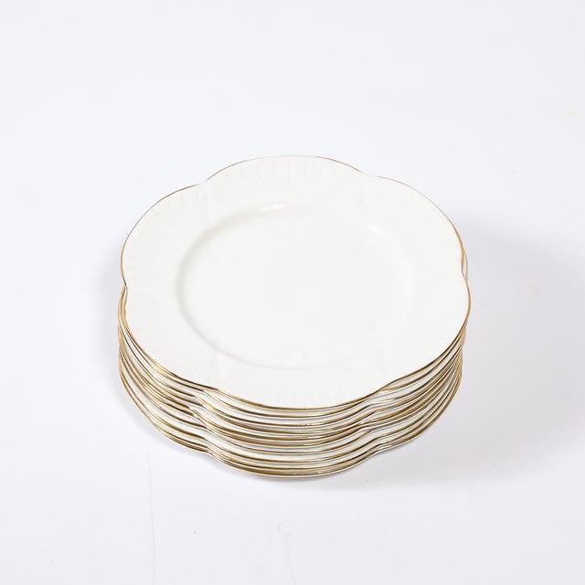 Mid 20th Century Set of 10 Art Deco Style Bone China Plates With 24Karat Gold Trim Signed Shelley For Sale - Image 5 of 14