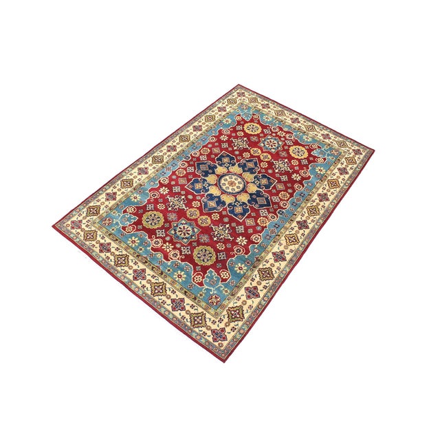 Shabby Chic Rustic Kazak Red/Beige Wool Rug - 5'10''x8'9'' For Sale - Image 3 of 10